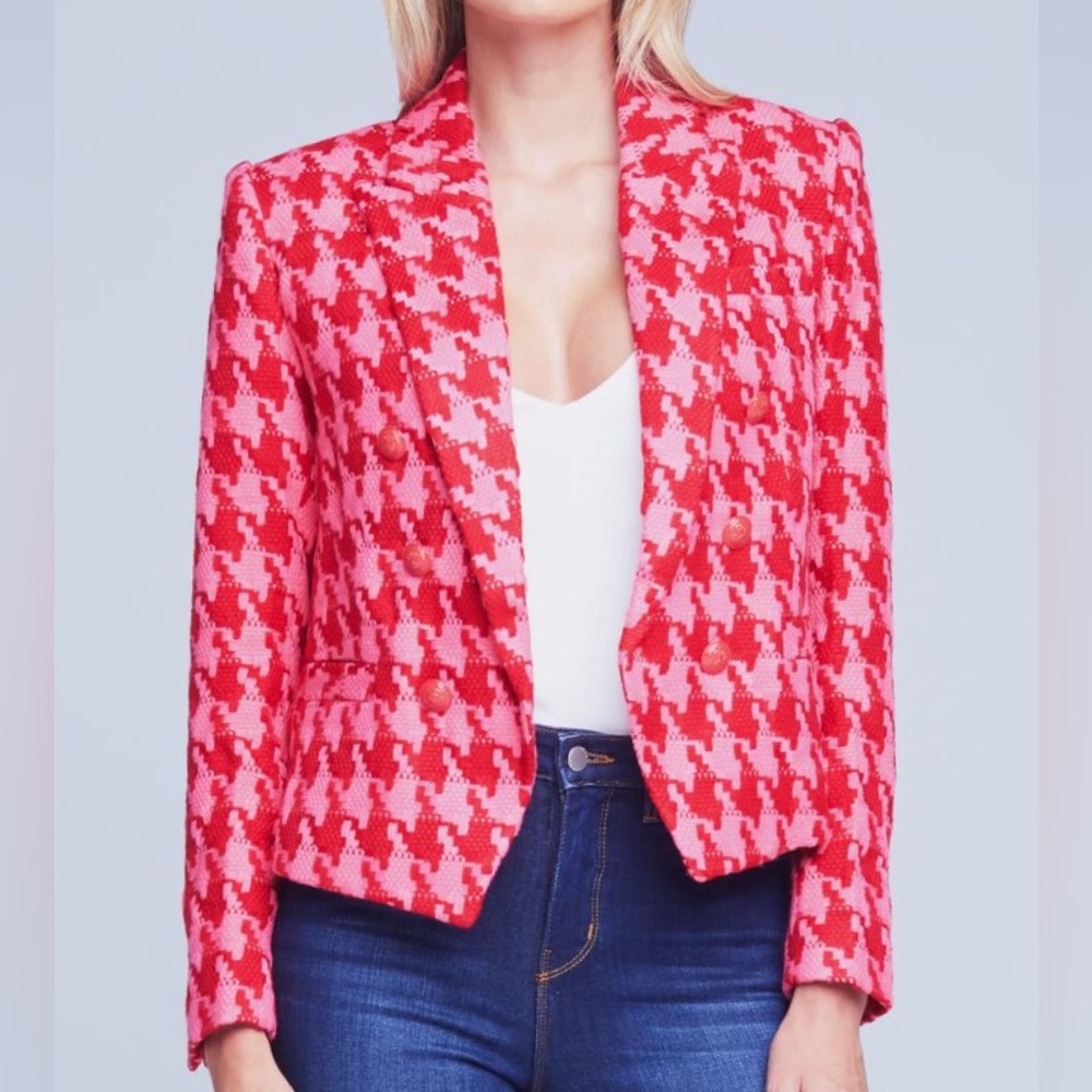 NWT $695 L'AGENCEBrooke Houndstooth Double Breasted Blazer